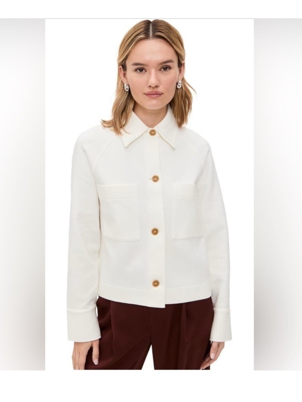 Vince White Cotton Blend Button Front Jacket Size Medium